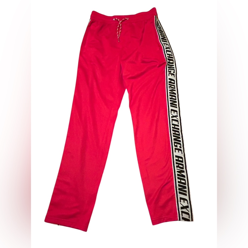 Armani Exchange Red Sweatpants with Black Logo Stripe